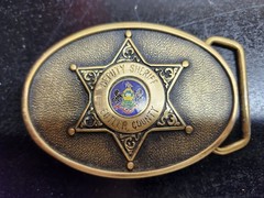 JTBW Industries Belt Buckle Antique Brass 3.5&Prime; Sheriff Star Solid Brass Enamel