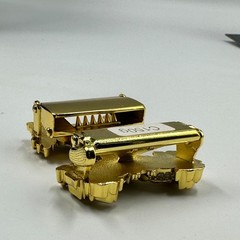 Double Dragon Rhinestone Ratchet Belt Buckle Gold Tone Automatic Slide