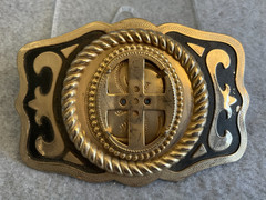 Western Belt Buckle Brass & Black Enamel 1.5&Prime; Strap Fit Cowboy Rodeo Style
