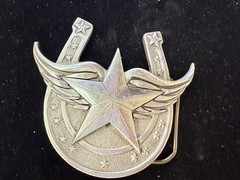 Lucky Horseshoe Winged Star Fine Pewter 2004 Belt Buckle Great American Products