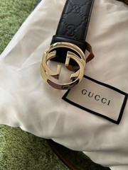 GUCCI Pre-Owned Double Logo Leather Belt 370543 Worn By Watashi Rakia