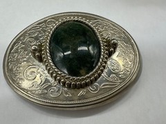 ESTATE SILVER TONE BELT BUCKLE GREEN AGATE SOUTHWESTERN STYLE MEN WOMEN UNISEX