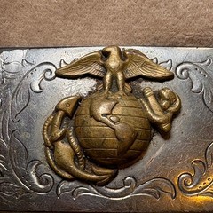 Vintage USMC Marine Corps Eagle Globe Anchor Trench Art Belt Buckle Brass