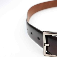 Mens Black Brown Reversible Leather Belt Silver Buckle Size 34-36