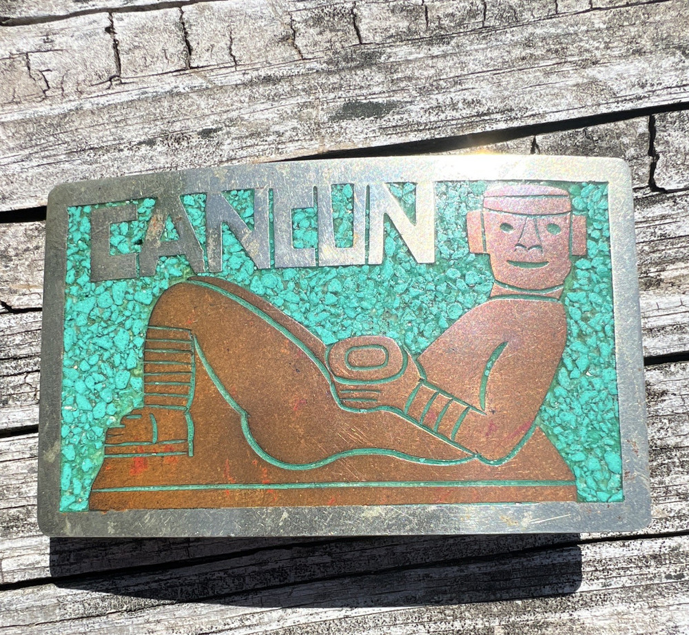 Men&rsquo;s Southwestern Silver Metal Frame Belt Buckle Turquoise/Brown Inlay 1.75&Prime;