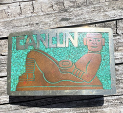 Men&rsquo;s Southwestern Silver Metal Frame Belt Buckle Turquoise/Brown Inlay 1.75&Prime;