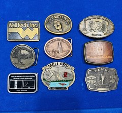 Lot of 9 Vintage Oilfield Western Style Belt Buckles Occupational