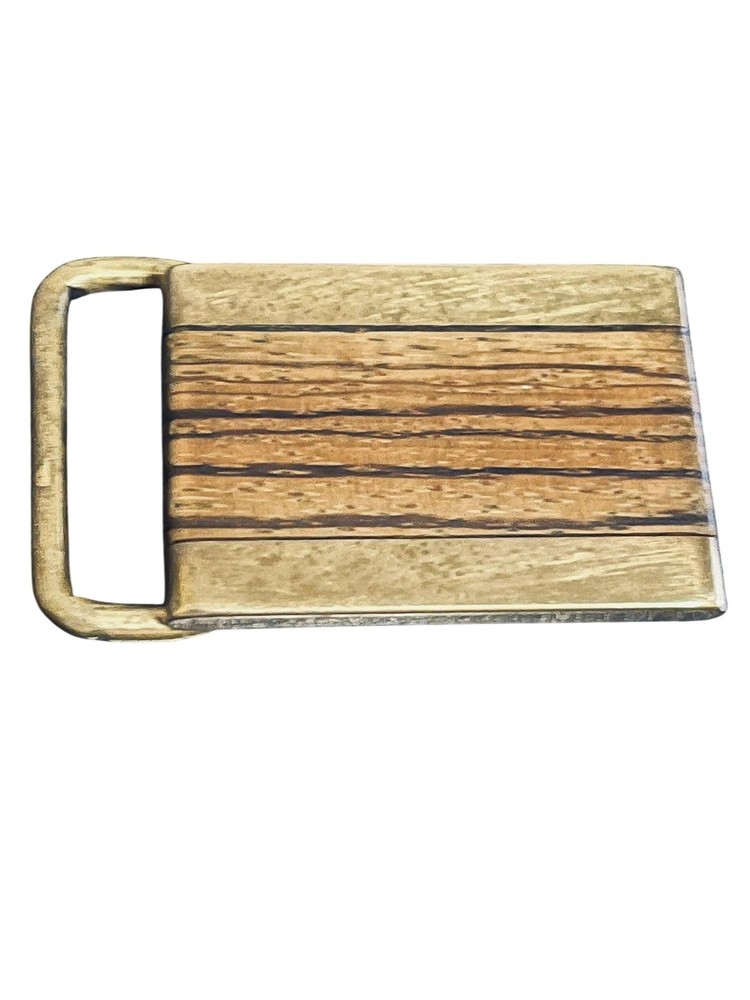 Solid Brass Belt Buckle Mens Rectangular Wood Inlay Brown Gold Western Fits 1.5&Prime;
