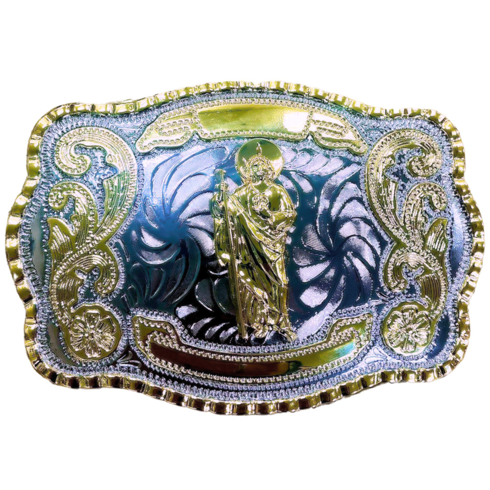 Western Buckle St.Jude San Judas Gold Silver Cowboy Buckle Hebilla Vaquero Rodeo