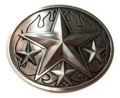 ♈ Old West Star Belt Buckle Antique silver Flames 4 stars ♈ Western Cowboy