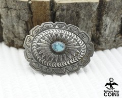 Vintage Southwestern Etched Silver & Turquoise Bolo Tie Knot