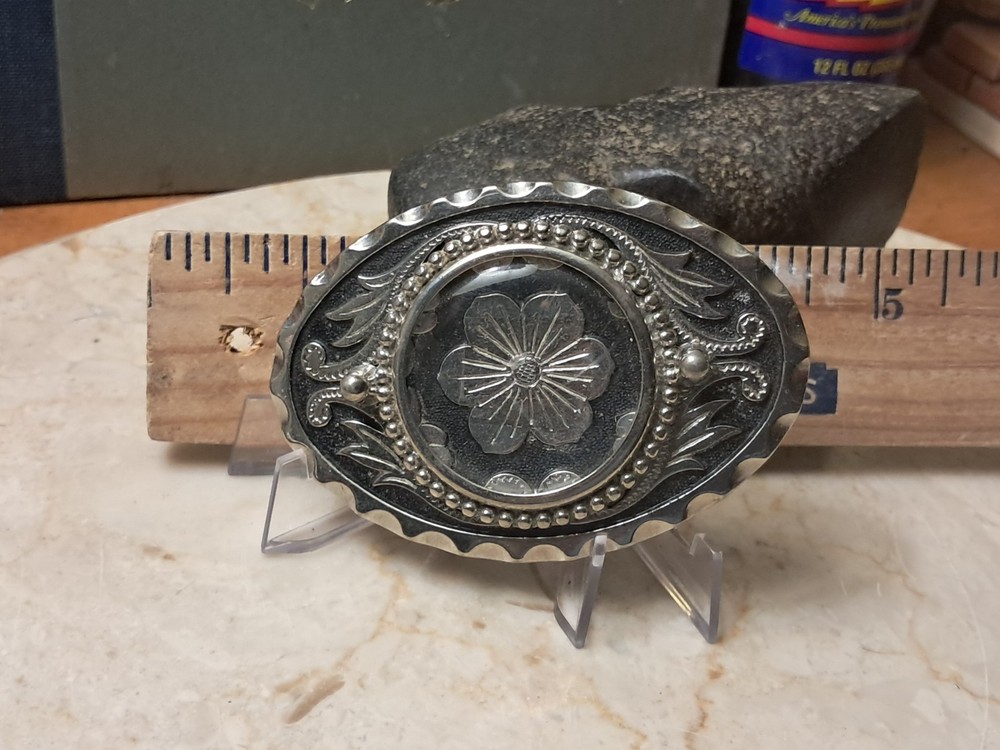 Vintage Western Wyoming Belt Buckle Floral Design Black and Gold