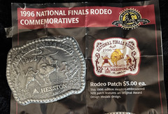 Hesston NFR 1996 Commemorative Belt Buckle New in Shrinkwrap Award Design Medals