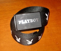 Playboy Bunny Belt w Buckle Bottle Opener Playboy Cloth Adjust Revisible Belt