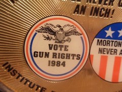 1984 NATIONAL RIFLE ASSOCIATION STARS & STRIPES NRA RED WHITE & BLUE BELT BUCKLE