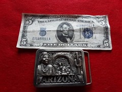 SOLID PEWTER BELT BUCKLE, « ARIZONA » 3-D DESIGN, MAN-0724*08403