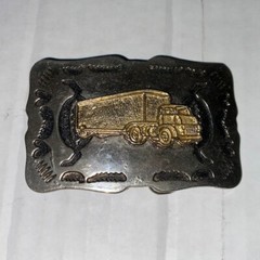 Vintage Two Tone Semi Truck Rectangular Cut Out Belt Buckle