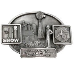 1987 Great Bend KS Belt Buckle Windmill Barn Farming Agriculture 3I Kansas