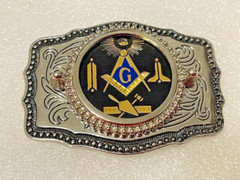 Masonic Symbols Belt Buckle Western Style Black and silver (W167)
