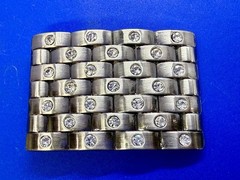 Block Brick Wall Pattern, Clear Rhinestone Accented Bling Jeweled Belt Buckle