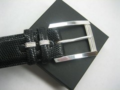 STERLING SILVER 925 BUCKLE TWO LOOP AND TIP SET & GENUINE LIZARD 1.5&Prime; BELT U.S.A