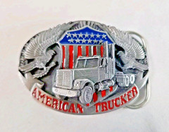 Vintage American Trucker 1998 Pewter Belt Buckle Siskiyou Painted Enamel Semi