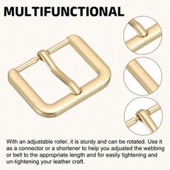 Metal Roller Buckle, 6Pcs 0.98&Prime; Square Single Prong Belt Buckle, Light Gold