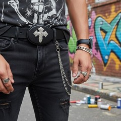 Belt Buckle Men Women Black Faux Leather Silver Metal Western Cowboy Rodeo Cross