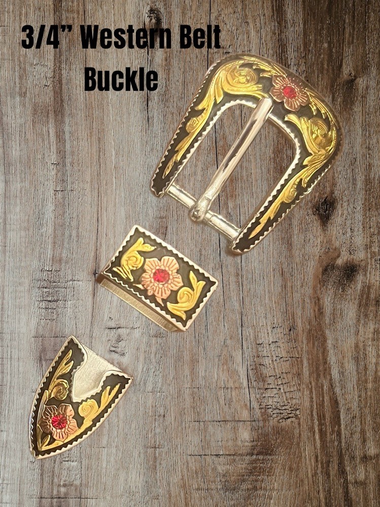 Tandy Leather Western 3/4” Two Tone Belt Buckle W-Crystals