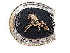 Belt Buckle Golden Horse Sliver,Gold,Black,Metal Rodeo Western
