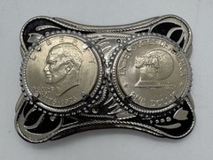 Double Eisenhower SILVER DOLLAR Coins Belt Buckle 1776 – 1976 Centennial 4×2.75”