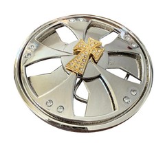 Vintage Chrome Silver Iron Cross Round Spinner Belt Buckle Metal Y2K Industrial