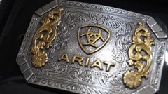 Ariat Logo Western Belt Buckle Floral Silver & Gold tone A37022