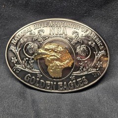 NRA Golden Eagles Belt Buckle Vintage Solid Brass Limited Edition USA Patriotic