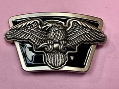 American Flying Bald Eagle Spreading Wings Silver Tone Black Enamel Belt Buckle