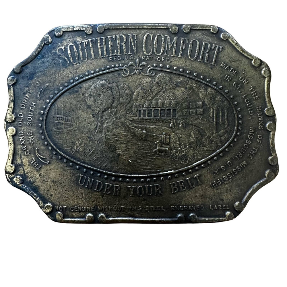 Vintage Aged Heavy Large 1970s Southern Comfort Whiskey Liquor Belt Buckle