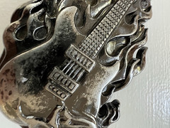 3D Flaming Skull Guitar Heavy METAL Biker Silver-tone Belt Buckle Rock & Roll