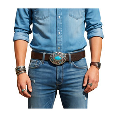 Men Women Buckle Silver Metal Western Fashion Turquoise Blue Ethnic Bohemian