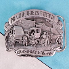 Vtg 80s/ 90s Cassoday Kansas Belt Buckle Lot of 9 Prairie Queen Festival
