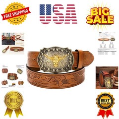 Western Cowboy-Belts for Men Big-Buckle Longhorn-Bull PU-Leather Rodeo Cowgir…