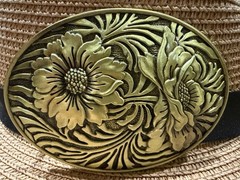 Antiqued Bronze Floral & Vine Belt Buckle Vintage Western Cowboy Buckles