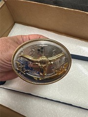 Vintage Cowboy Style Gold Steer Head Belt Buckle Made In Mexico