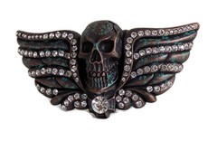 WASHED UP HOLLYWOOD #018PM 1½” CRYSTAL SKULL HEAD PATINA MARBLE BELT BUCKLE