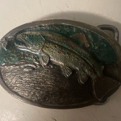 Chad Mfg Corp Brown Trout No7017 Western Metal Belt Buckle Silver/Green 1.5in