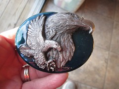 Flying Eagle Belt Buckle Eagle Head 3-D Blue Enamel Ltd Ed 1990 Siskiyou Rare