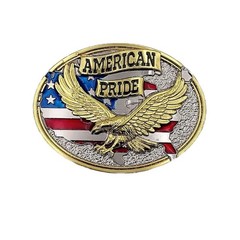 American Pride Belt Buckle Patriotic Eagle USA Flag Gold Silver Tone Oval NWT