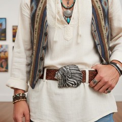 New Men Antique Dark Silver Metal Buckle Native American Indian Fashion Jewelry