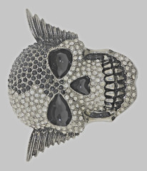 Skull Belt Buckles Men Women Rhinestones Vintage Black Silver Metal Pirate Horn