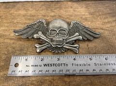 Vintage Winged Skull and Crossbones Belt Buckle Estate Sale Flying Skull Biker