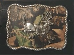 Nocona Jumping Deer Square Silver Rope Belt Buckle NEW